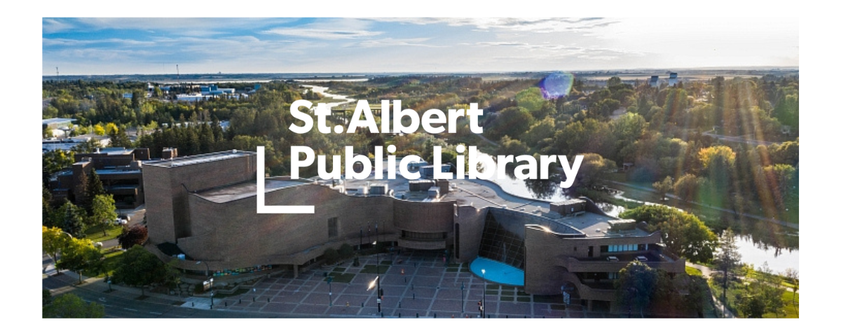 SAPL logo with St. Albert Place photo in the background