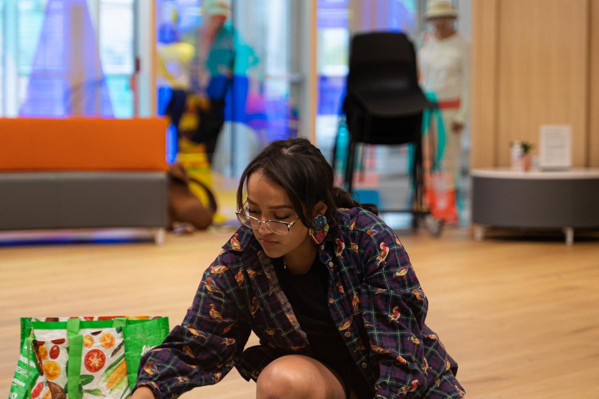 Lacing up the moose hide to cure